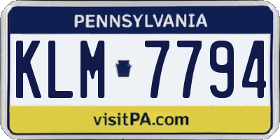 PA license plate KLM7794