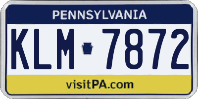 PA license plate KLM7872