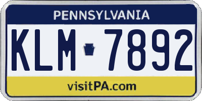 PA license plate KLM7892