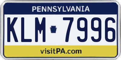 PA license plate KLM7996