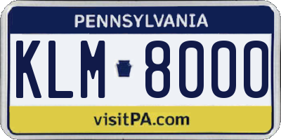 PA license plate KLM8000
