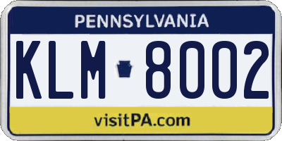 PA license plate KLM8002