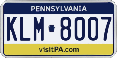 PA license plate KLM8007