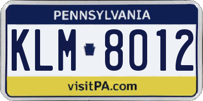 PA license plate KLM8012