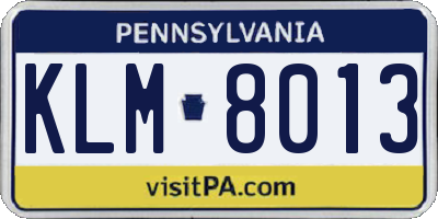 PA license plate KLM8013