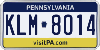 PA license plate KLM8014