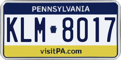 PA license plate KLM8017
