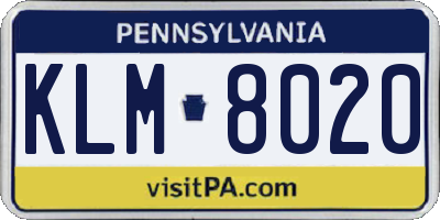 PA license plate KLM8020