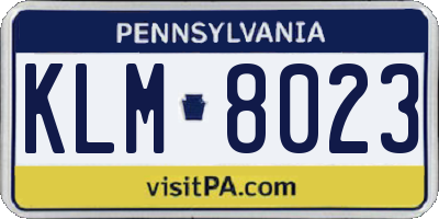 PA license plate KLM8023