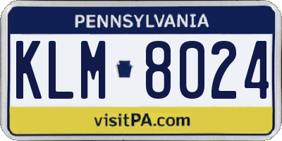 PA license plate KLM8024