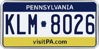 PA license plate KLM8026