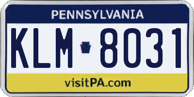 PA license plate KLM8031