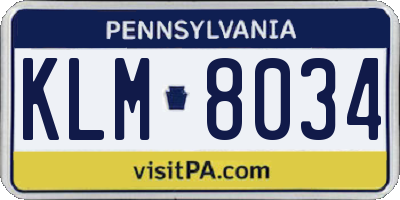 PA license plate KLM8034