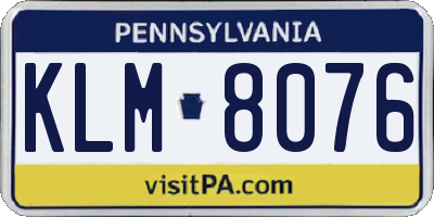 PA license plate KLM8076
