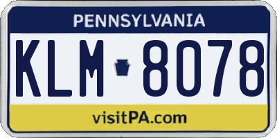 PA license plate KLM8078