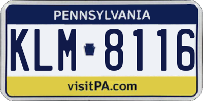 PA license plate KLM8116
