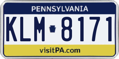 PA license plate KLM8171