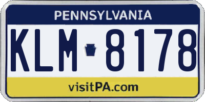 PA license plate KLM8178