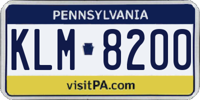PA license plate KLM8200