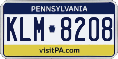 PA license plate KLM8208