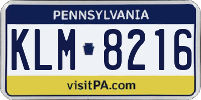 PA license plate KLM8216