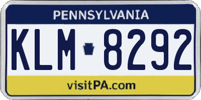 PA license plate KLM8292