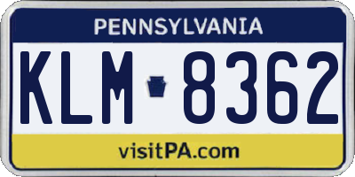 PA license plate KLM8362