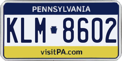 PA license plate KLM8602