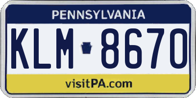 PA license plate KLM8670