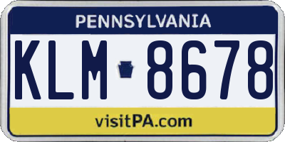 PA license plate KLM8678
