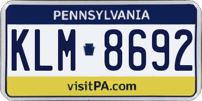 PA license plate KLM8692