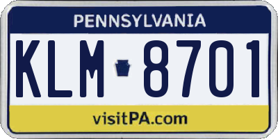 PA license plate KLM8701