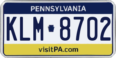PA license plate KLM8702