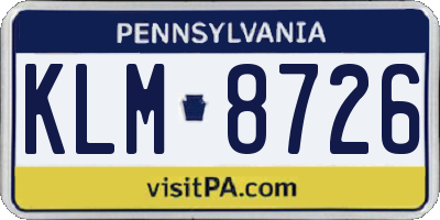 PA license plate KLM8726