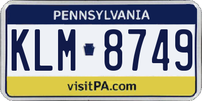 PA license plate KLM8749