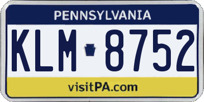 PA license plate KLM8752