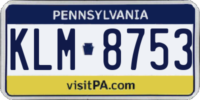 PA license plate KLM8753