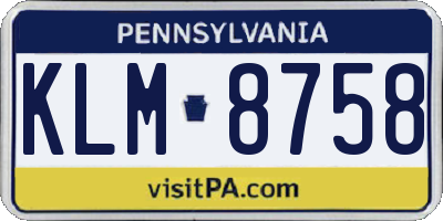 PA license plate KLM8758