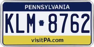 PA license plate KLM8762