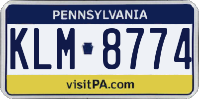 PA license plate KLM8774
