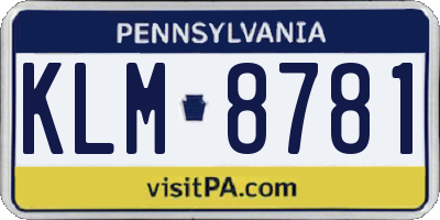 PA license plate KLM8781