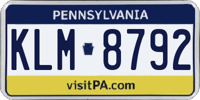 PA license plate KLM8792