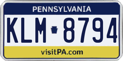 PA license plate KLM8794