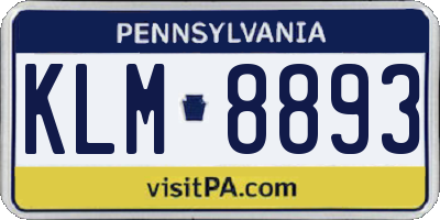 PA license plate KLM8893