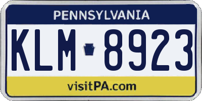 PA license plate KLM8923