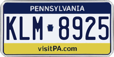 PA license plate KLM8925