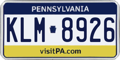 PA license plate KLM8926