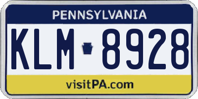 PA license plate KLM8928