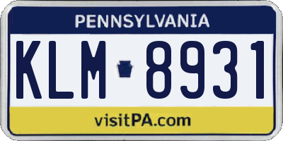 PA license plate KLM8931