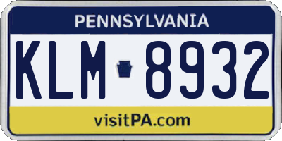 PA license plate KLM8932